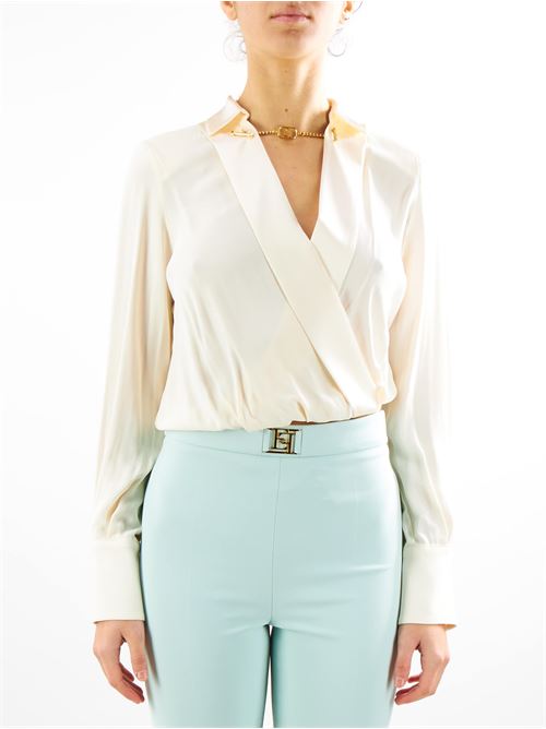 Crossover bodysuit-style blouse in viscose georgette fabric Elisabetta Franchi ELISABETTA FRANCHI | Shirt | CBT0241E2193